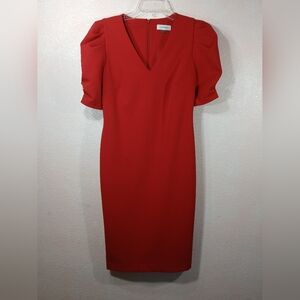 Calvin Klein Vibrant Red Midi Sheath Dress Size 4